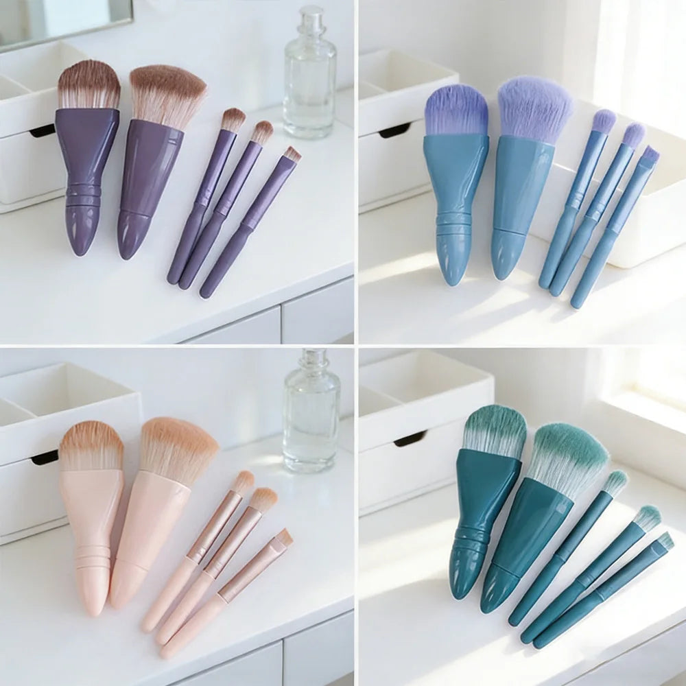 Mini Makeup Brush Set – 5-in-1 with Mirror Travel Kit