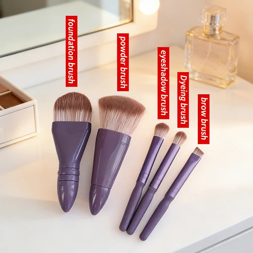 Mini Makeup Brush Set – 5-in-1 with Mirror Travel Kit