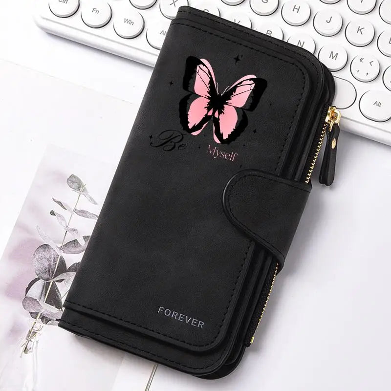 Heart‑Shaped Paw & Butterfly Wallet – Cute Card & Coin Purse