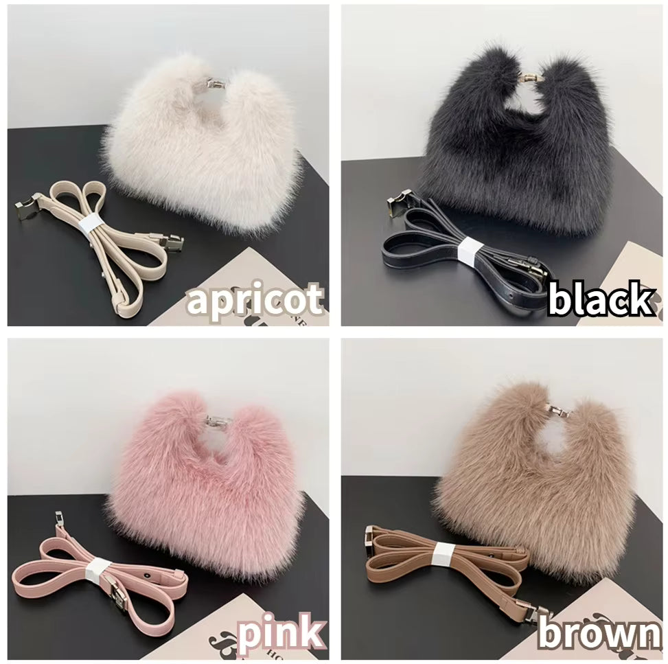 Luxury Faux Fur Shoulder Bag – Soft Plush Women’s Evening Clutch & Fluffy Crossbody Tote