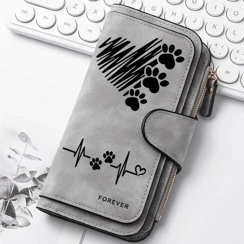 Heart‑Shaped Paw & Butterfly Wallet – Cute Card & Coin Purse