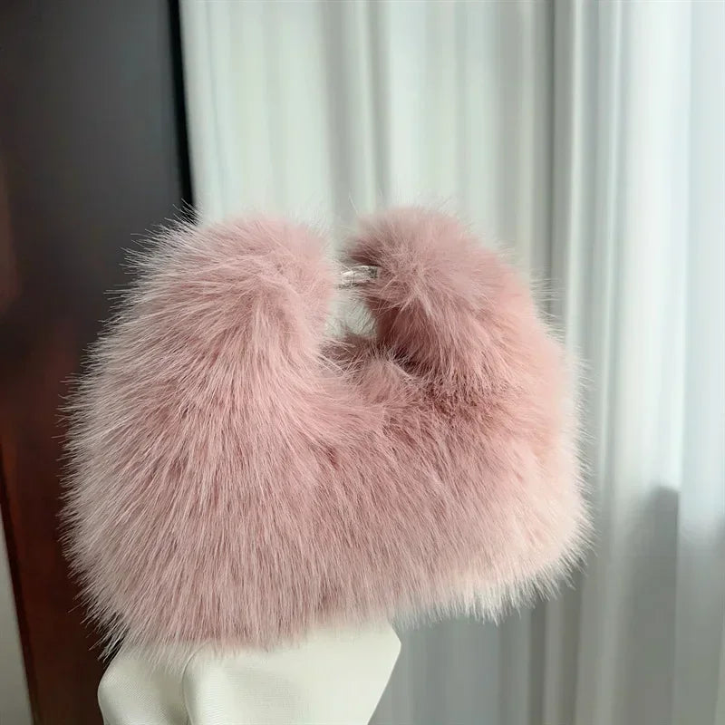 Luxury Faux Fur Shoulder Bag – Soft Plush Women’s Evening Clutch & Fluffy Crossbody Tote