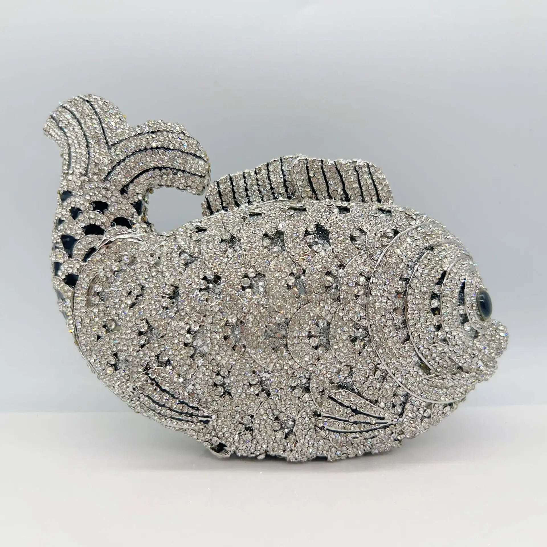 Fish Rhinestone Evening Clutch – Gold Crystal Minaudière Wedding & Party Handbag