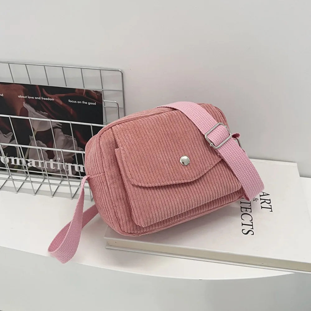 Corduroy Striped Crossbody Bag – Soft Casual Shoulder Bag with Adjustable Strap (Women’s Square Bag)
