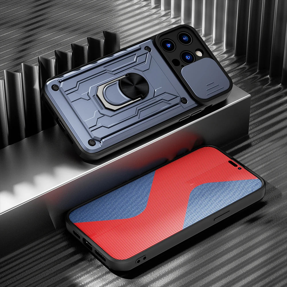 Shockproof iPhone Case with Card Slot & Kickstand – Camera Protection Ring Cover