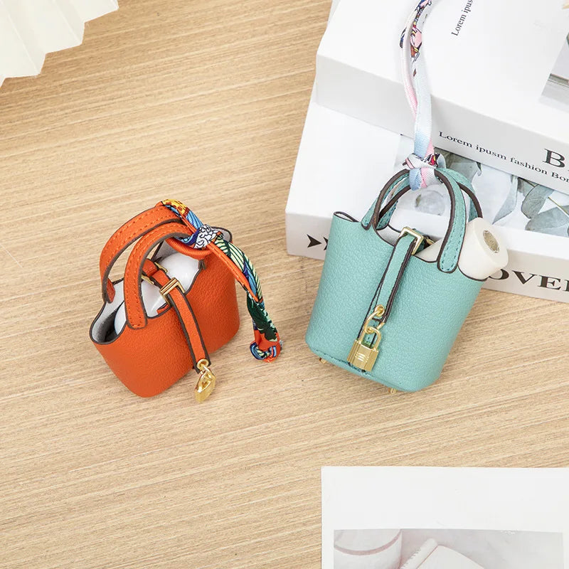 Mini House Leather Small Bag – Portable Handheld & Wrist Rope Mini Wallet for Earbuds, Keys & Essentials