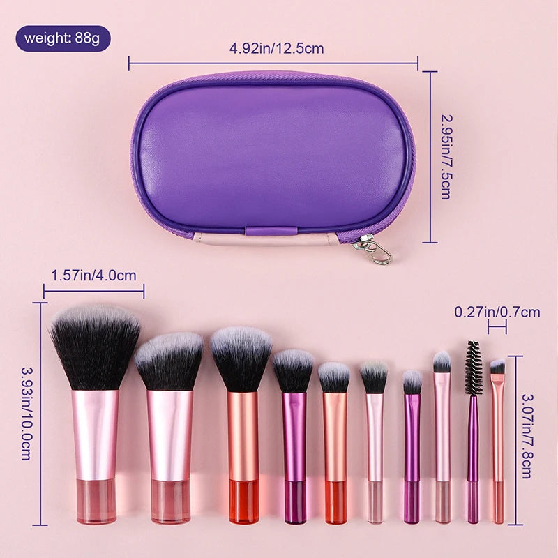 10‑Color Mini Makeup Brush Set – Travel‑Ready Palm Brushes for Daily Beauty