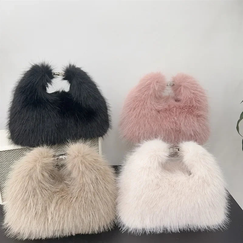 Luxury Faux Fur Shoulder Bag – Soft Plush Women’s Evening Clutch & Fluffy Crossbody Tote