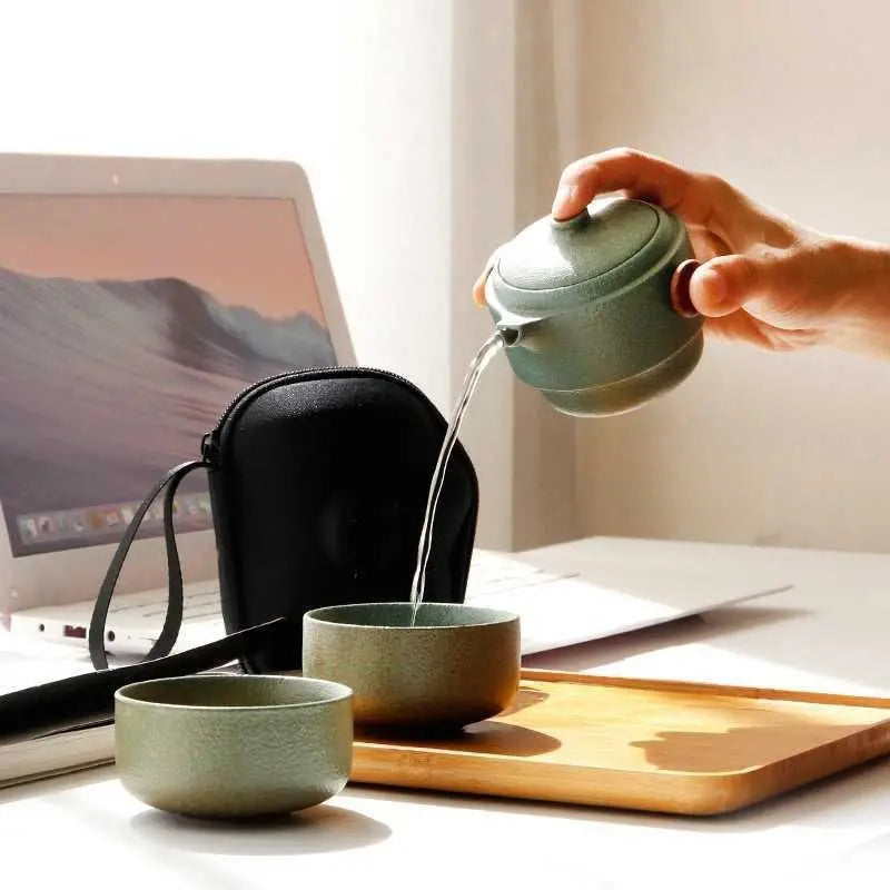 Japanese‑Style Ceramic Teapot Lid Bowl Teacup – Handmade Travel Tea Set
