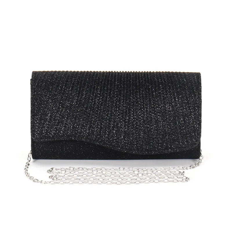 Glitter Fold Handbag – Shiny Envelope Evening Clutch with Chain