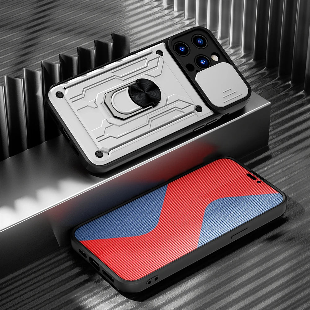 Shockproof iPhone Case with Card Slot & Kickstand – Camera Protection Ring Cover