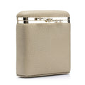 Mini Leather Makeup Case in Gray — compact leather cosmetic storage case with gold-tone clasp, closed front view