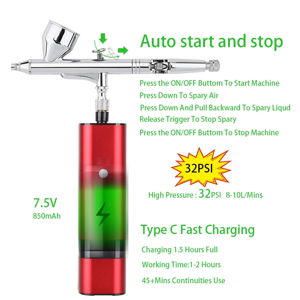 Mini Airbrush Kit Multiple Use with Compressor - Professional Spray System for Flawless Foundation & Nail Art
