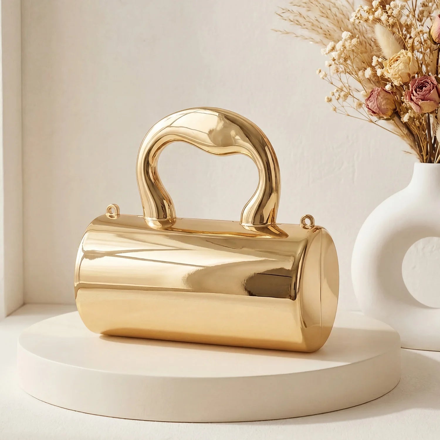 Stylish Designer Mini Acrylic Cylindrical Clutch – Evening Bag with Detachable Handle (6 Colours)