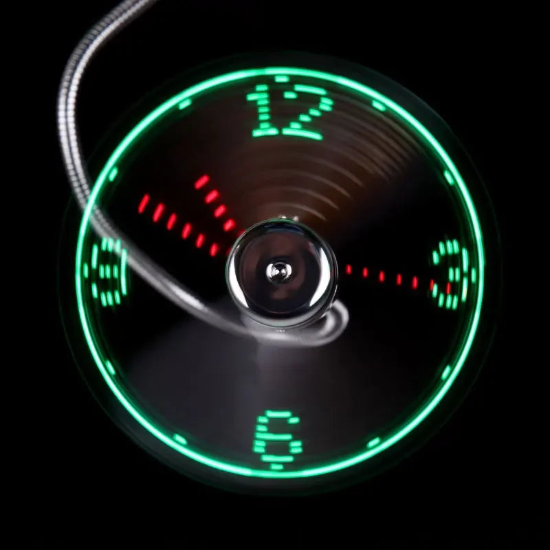 Mini USB Fan with LED Light & Clock – Flexible Desktop Gadget