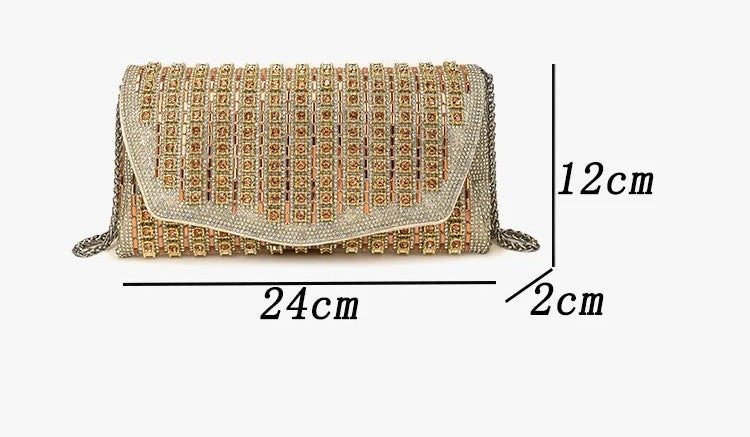 Diamond Shoulder Bag – Luxury Metallic Designer Crossbody for Parties & Glam Fashion