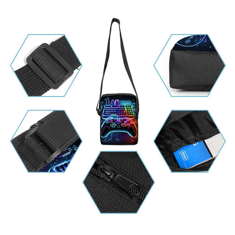 3D Cartoon Gamepad School Backpack Set | 3-Piece Kids Bag with Messenger Bag and Pencil Case