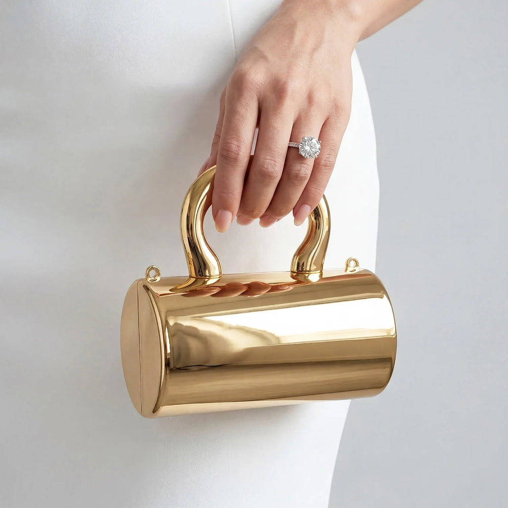Stylish Designer Mini Acrylic Cylindrical Clutch – Evening Bag with Detachable Handle (6 Colours)