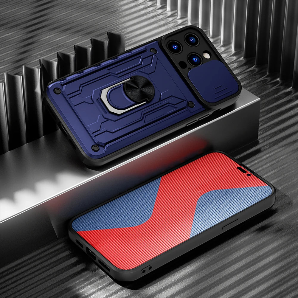 Shockproof iPhone Case with Card Slot & Kickstand – Camera Protection Ring Cover