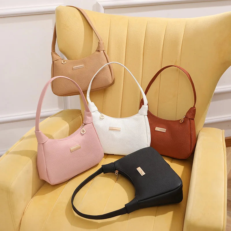 Sweet & Simple Lychee‑Texture Shoulder Bag – Korean‑Style Minimal Armpit Bag