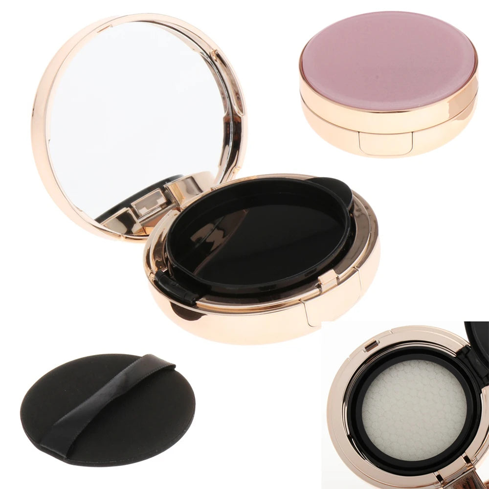 Mini Compact Case with Mirror & Powder Puff - Refillable Travel Makeup Container