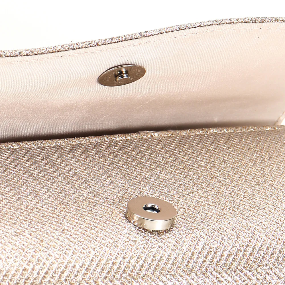Glitter Fold Handbag – Shiny Envelope Evening Clutch with Chain