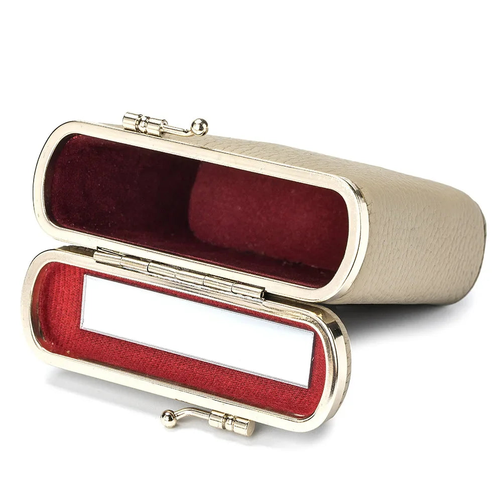 Mini Leather Makeup Case with Built‑In Mirror – Portable Lipstick & Cosmetic Storage