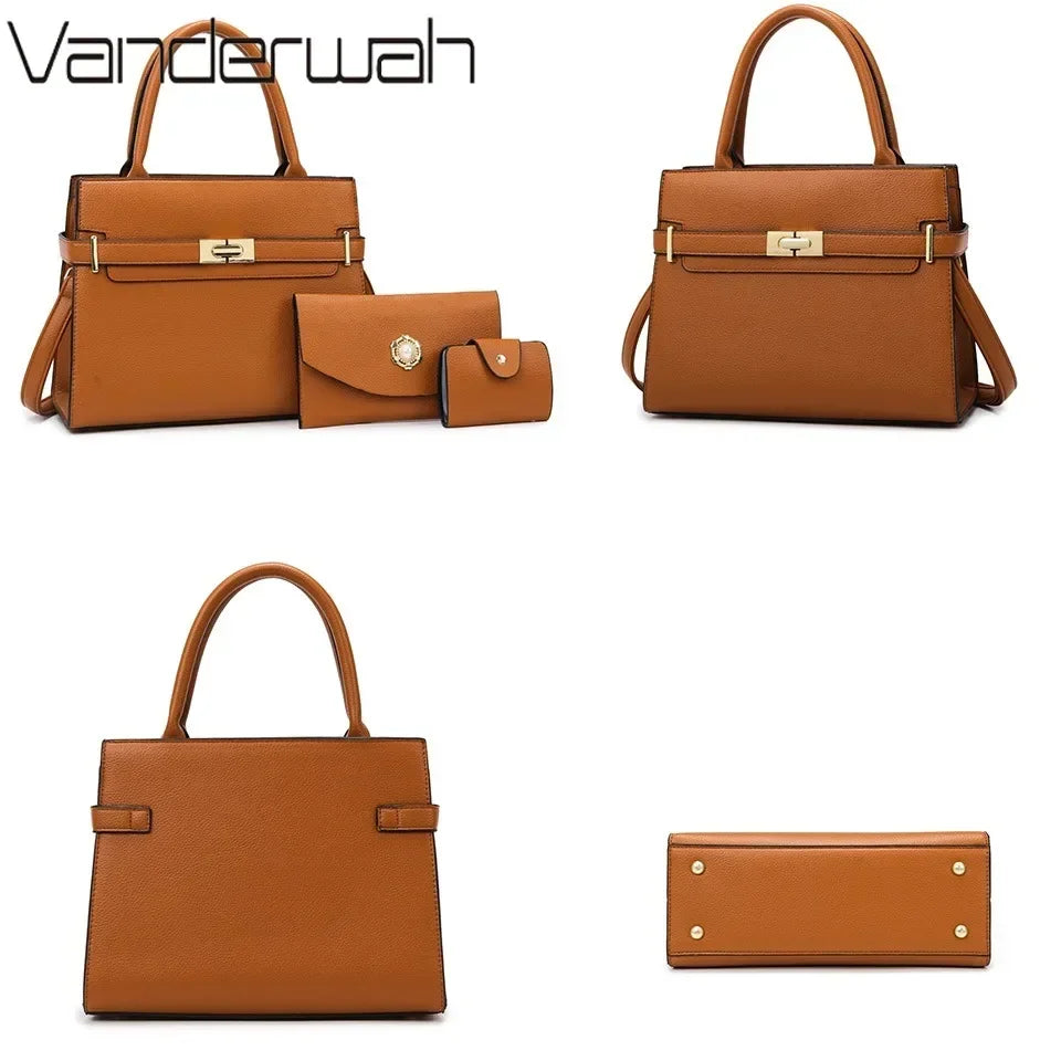 3‑Piece Premium Vegan Leather Bag Set – Shoulder Bag + Coin Purse + Card Holder