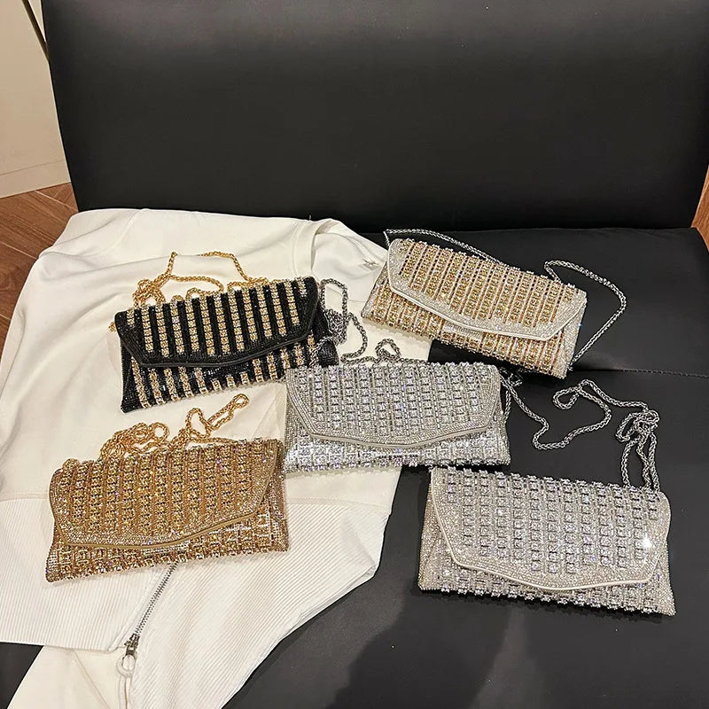 Diamond Shoulder Bag – Luxury Metallic Designer Crossbody for Parties & Glam Fashion