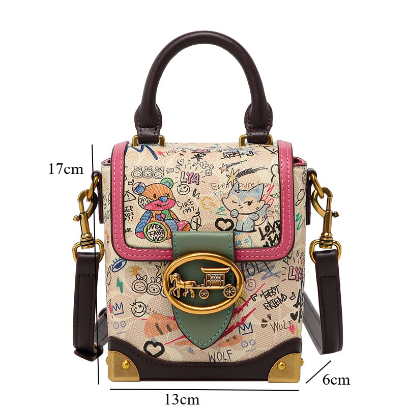 Graffiti Print Top Handle Bag - Crossbody Shoulder Bag