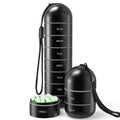 Black aluminium 7-day pill organiser with strap, waterproof weekly medicine box
