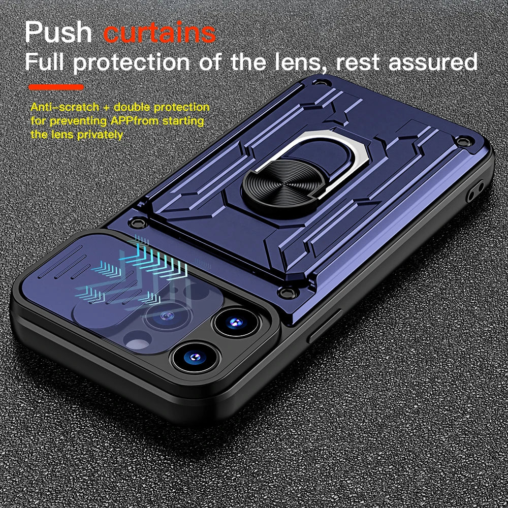 Shockproof iPhone Case with Card Slot & Kickstand – Camera Protection Ring Cover