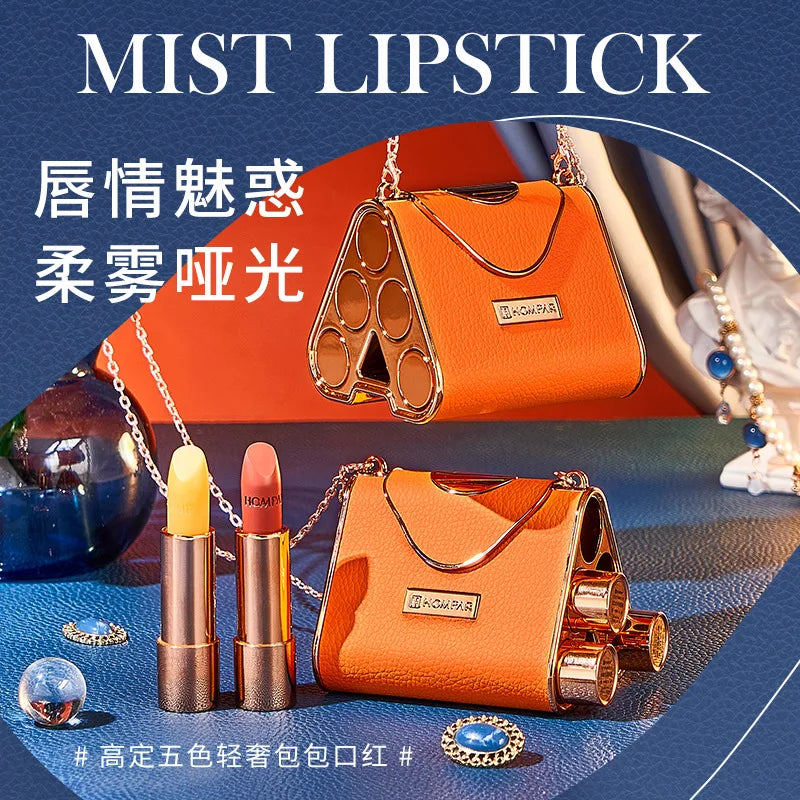 Velvet Matte Lipstick Gift Set – 5‑Piece Moisturizing Chain Bag Kit