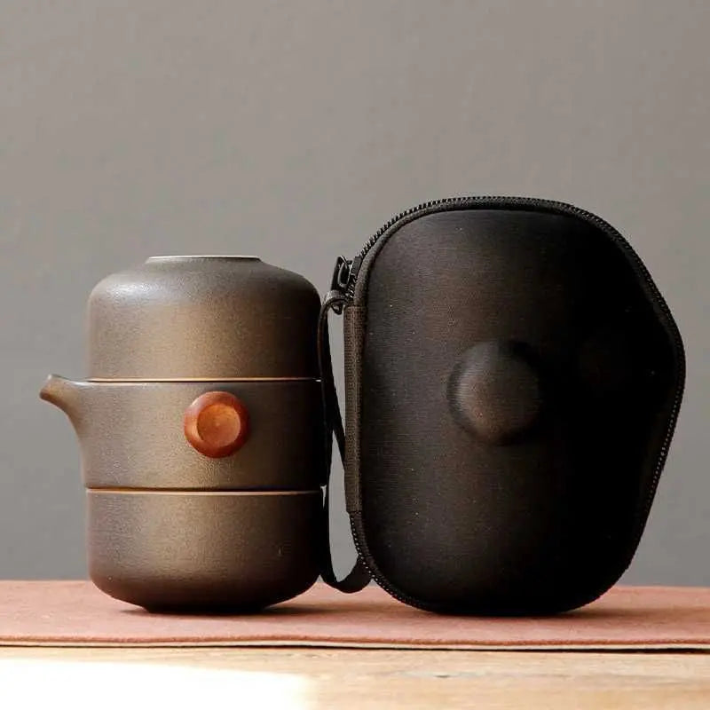 Japanese‑Style Ceramic Teapot Lid Bowl Teacup – Handmade Travel Tea Set