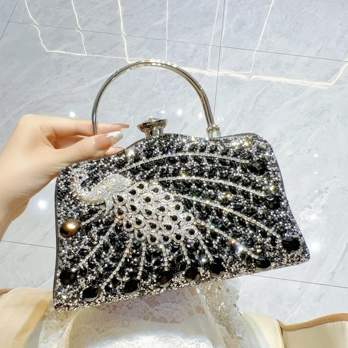 Peacock Rhinestone Evening Bag – Luxury Glam Shoulder & Crossbody Purse for Parties, Banquets & Special Events