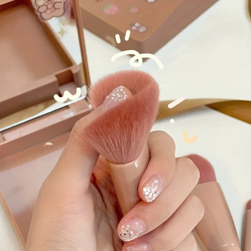 5Pcs Portable Mini Makeup Brush Set With Mirror Foldable Travel Cosmetic Brush Kit for Daily Makeup & Travel Use