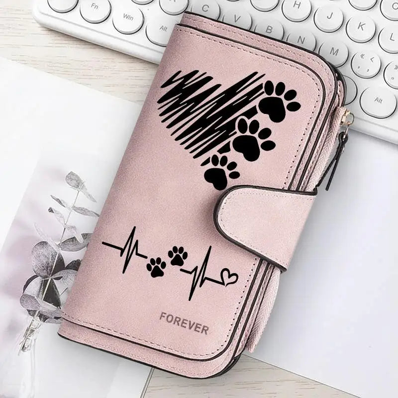 Heart‑Shaped Paw & Butterfly Wallet – Cute Card & Coin Purse