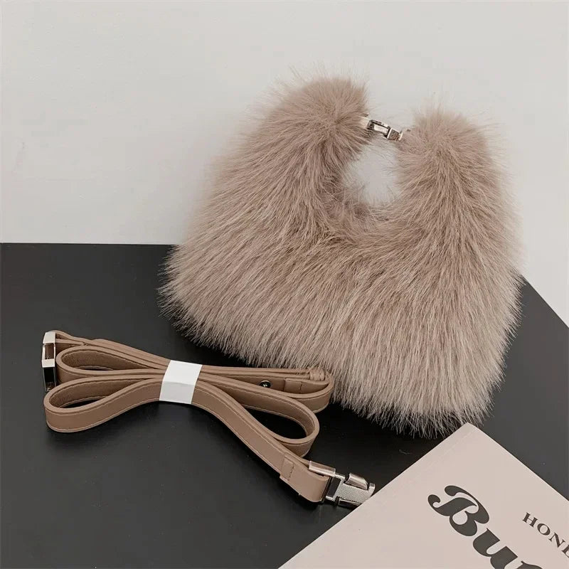 Luxury Faux Fur Shoulder Bag – Soft Plush Women’s Evening Clutch & Fluffy Crossbody Tote