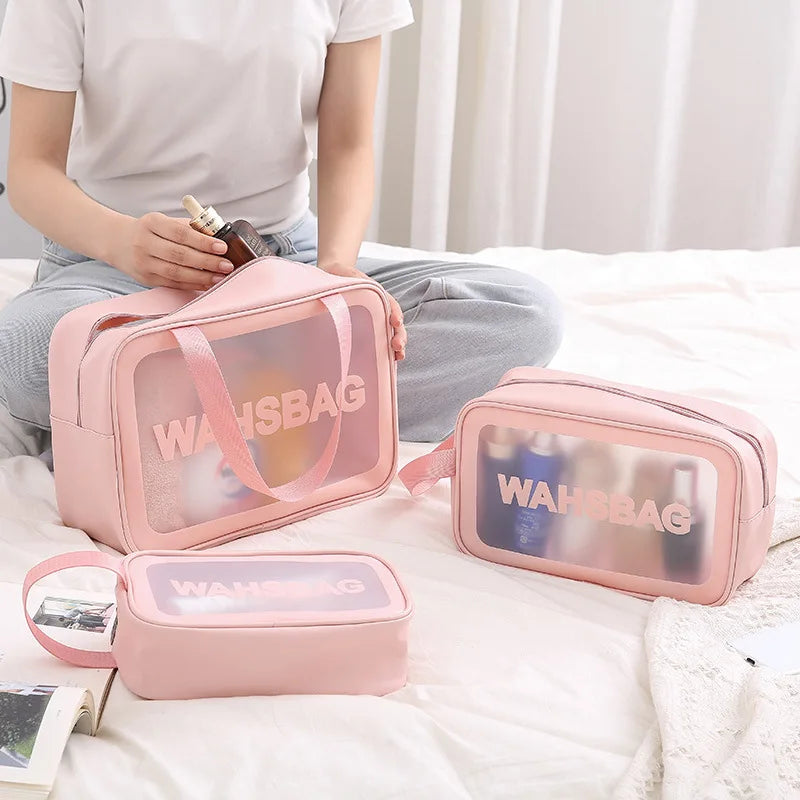 Portable Travel Wash Bag – Transparent Waterproof Makeup & Toiletry Organizer