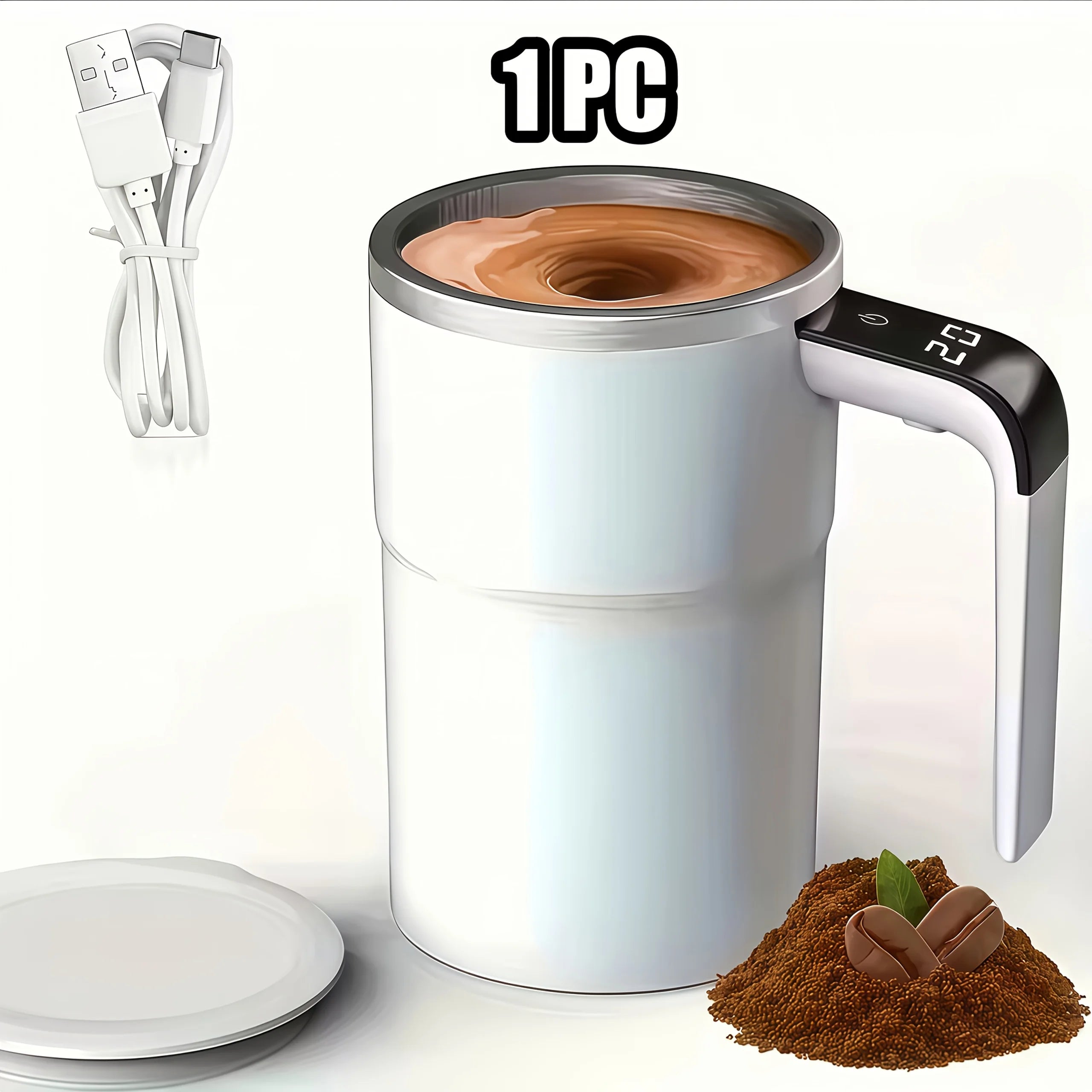 USB Rechargeable Coffee Mug with Temperature Display & Auto Stirrer - 18650 Battery