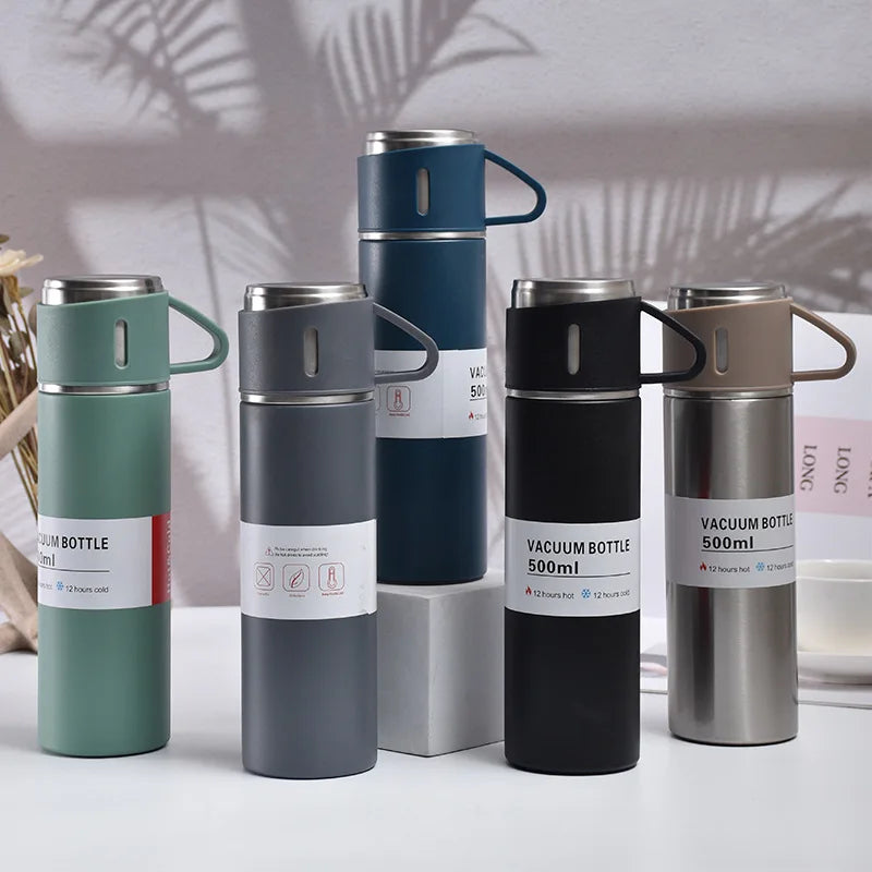 Set of five vacuum bottles in various colours 