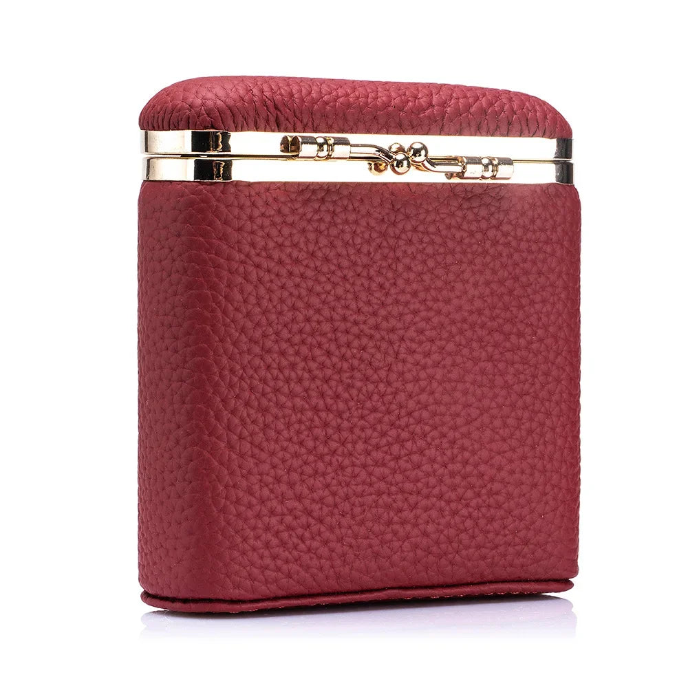 Mini Leather Makeup Case with Built‑In Mirror – Portable Lipstick & Cosmetic Storage