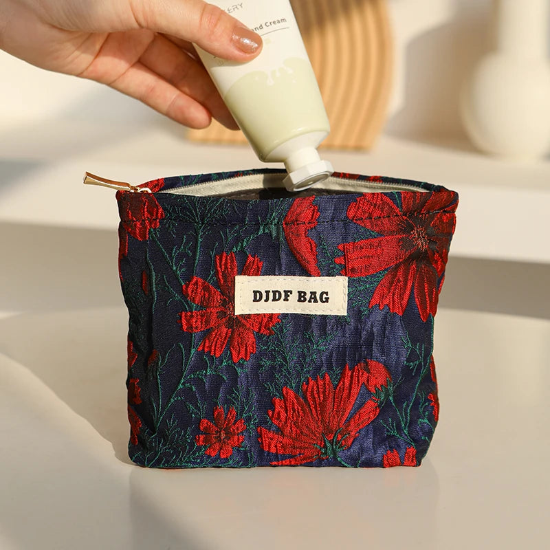 Mini Travel Cosmetic Bag - Compact Red Storage Pouch for Essentials