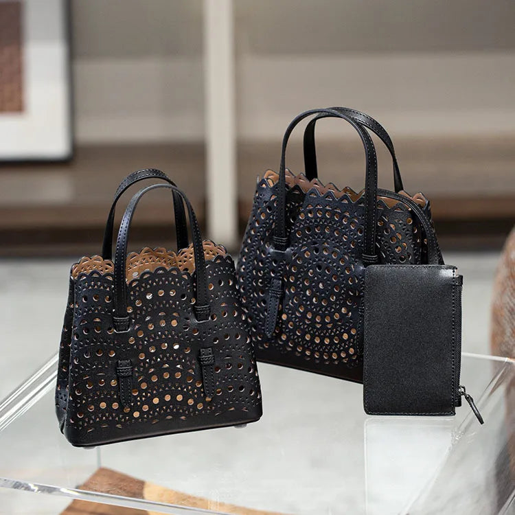 Artisan Hollow‑Cut Leather Bag – Modern Minimalist Everyday Carry 3 Sizes 10 Colours