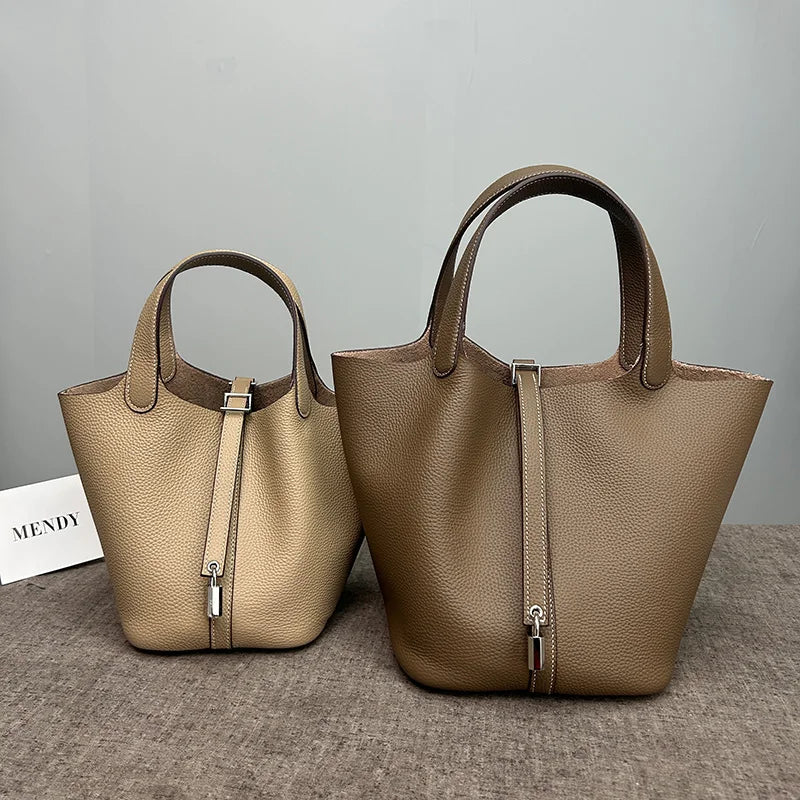 MENDY Genuine Leather Bucket Bag for Women