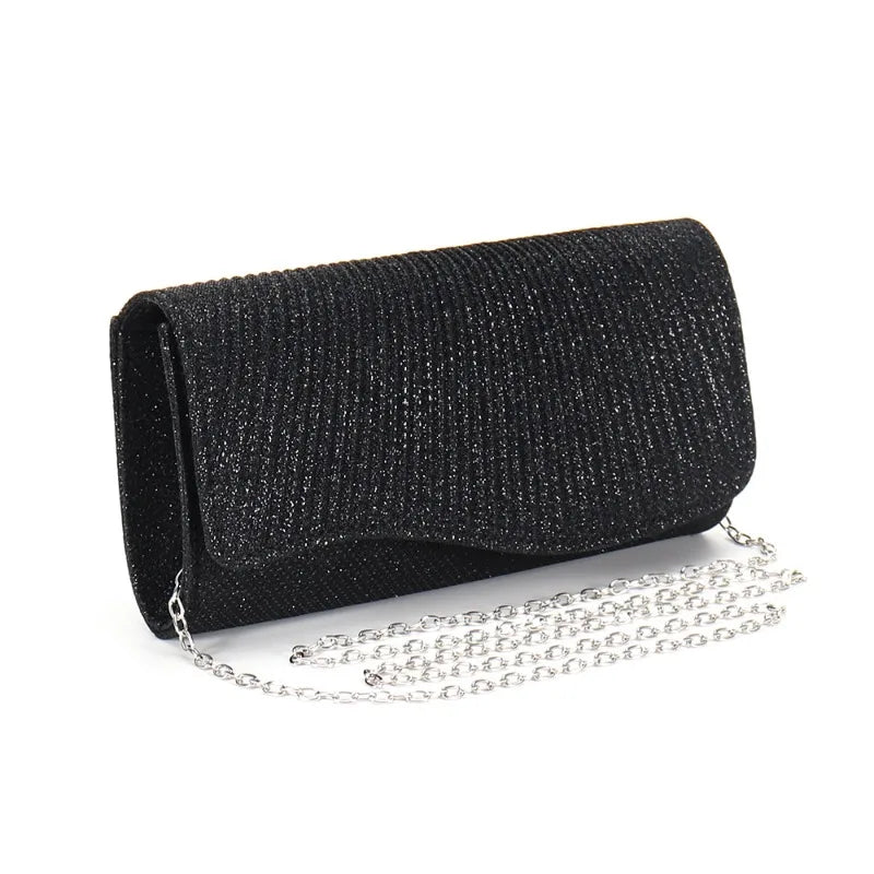 Glitter Fold Handbag – Shiny Envelope Evening Clutch with Chain