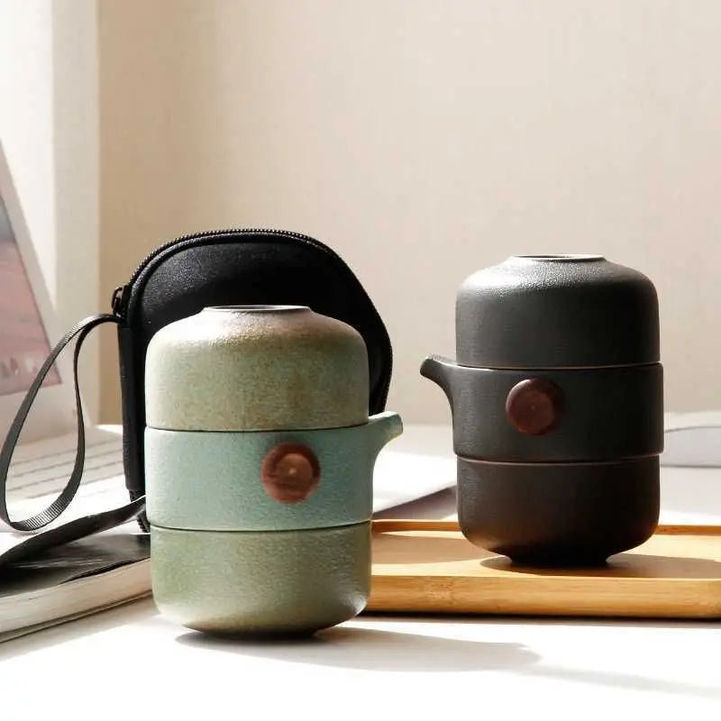 Japanese‑Style Ceramic Teapot Lid Bowl Teacup – Handmade Travel Tea Set