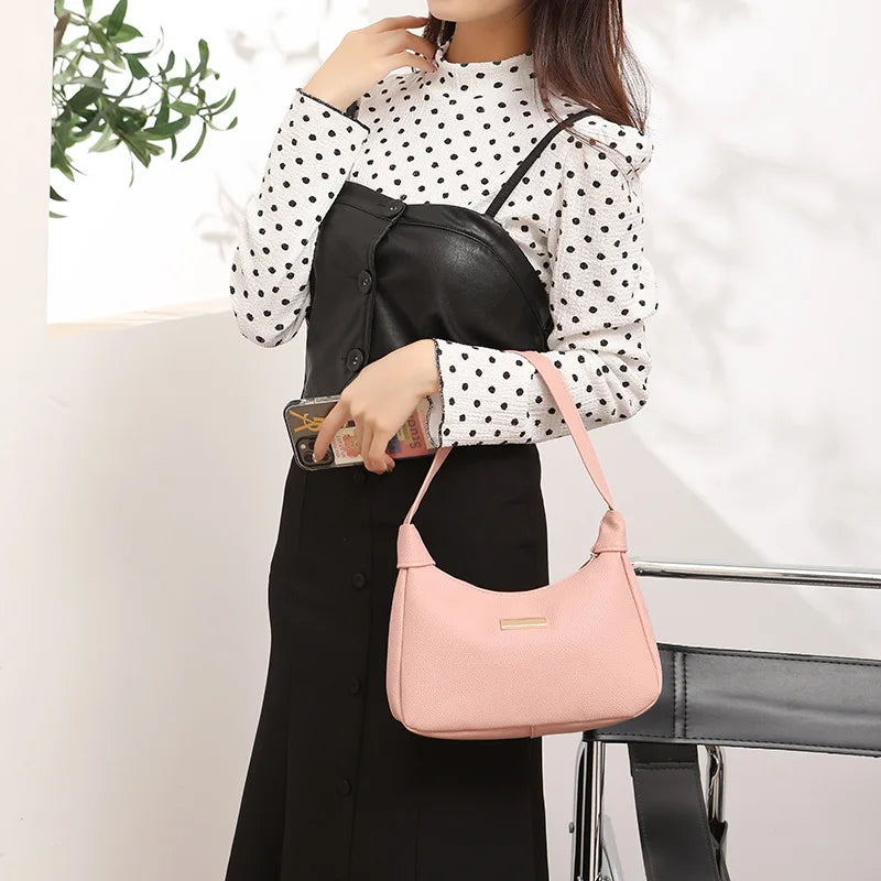 Sweet & Simple Lychee‑Texture Shoulder Bag – Korean‑Style Minimal Armpit Bag