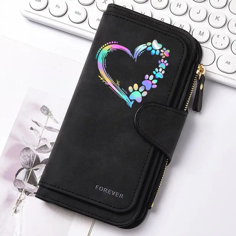 Heart‑Shaped Paw & Butterfly Wallet – Cute Card & Coin Purse