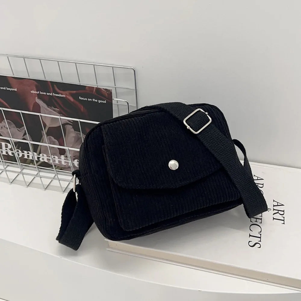 Corduroy Striped Crossbody Bag – Soft Casual Shoulder Bag with Adjustable Strap (Women’s Square Bag)